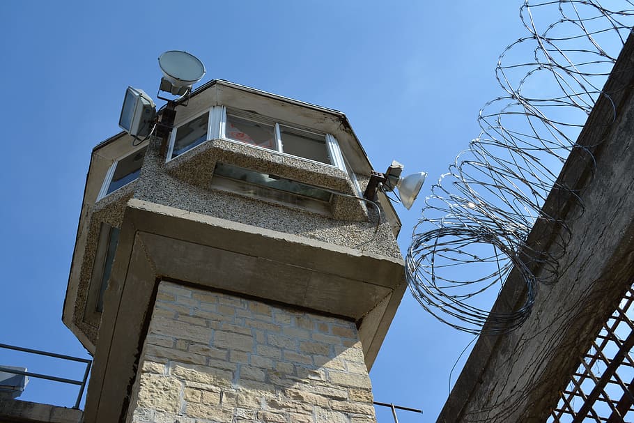 grey concrete house, guard tower, prison, jail, architecture HD wallpaper