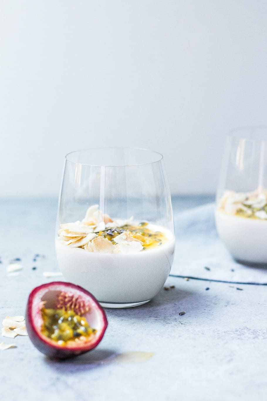 clear glass cup with white liquid, clear dessert glass, drink HD wallpaper