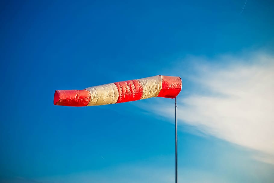 red and brown lantern under blue sky, air bag, wind sock, weather