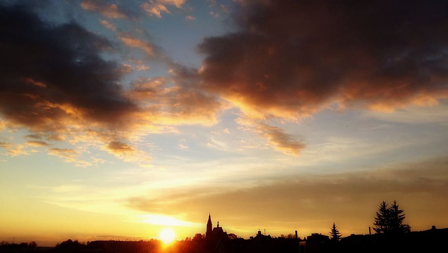 Olkusz, Poland, Sunset, Clouds, Sky, landscape, evening, orange sky HD wallpaper