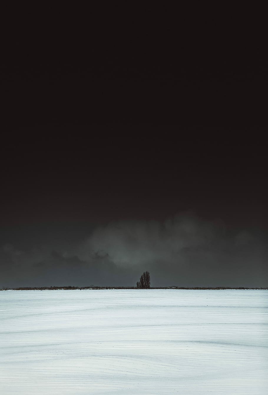 landscape photography of tree, white clouds, snow, sky, black sky HD wallpaper