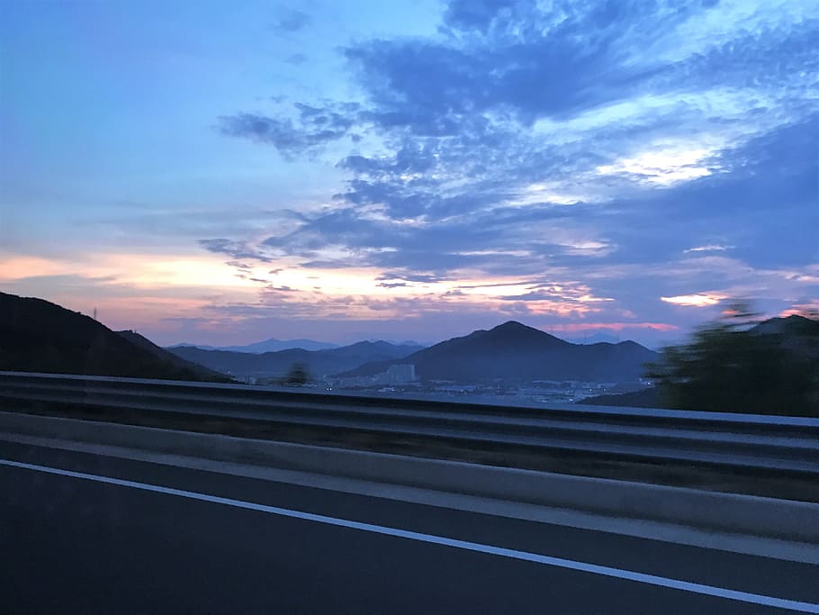 glow, mountain, drive, sunset, korea, blue, travel, sky, cloud - sky HD wallpaper