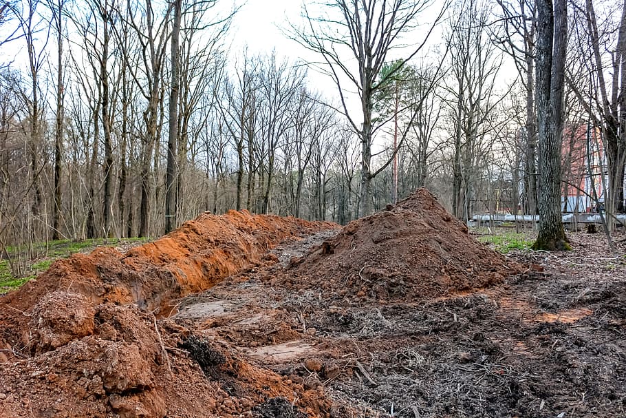 trench, land, digging, work, strip, excavation, communication HD wallpaper