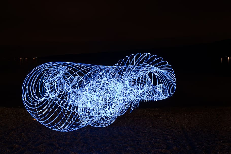 lightpainting, illuminated, night, motion, long exposure, light trail HD wallpaper