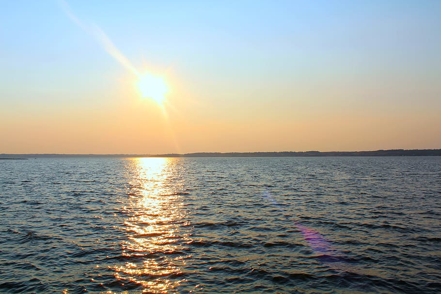 sunset, lake, river, sky, water, sunlight, solar eclipse, sea HD wallpaper