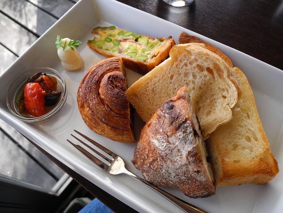 pastries served on white ceramic tray, Baked, Breads, Breakfast HD wallpaper