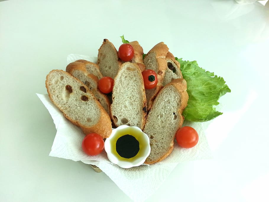 baguette, olive oil, source, balsamic sauce, balsamic vinegar, HD wallpaper