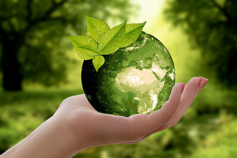 person holding green crystal ball, nature, earth, sustainability, HD wallpaper