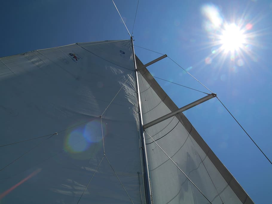 sail, navy, sun, sky, low angle view, transportation, nautical vessel HD wallpaper