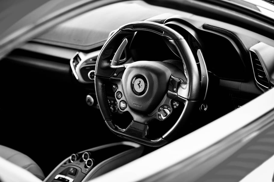 Hd Wallpaper Black And Gray Ferrari Car Interior Wheel