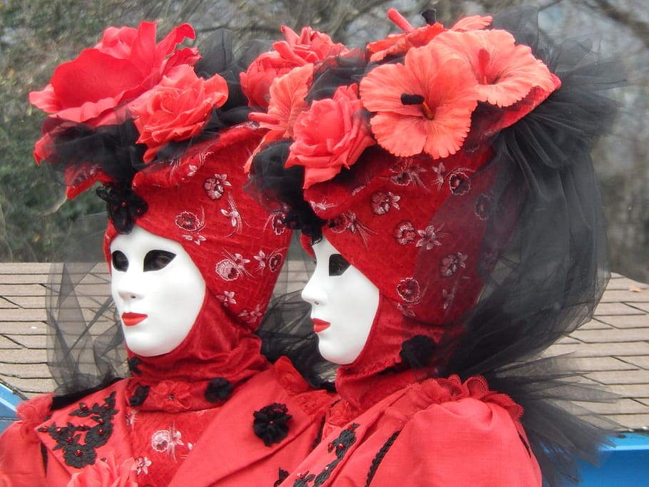 Masks, Costume, red, celebration, no people, day, outdoors HD wallpaper