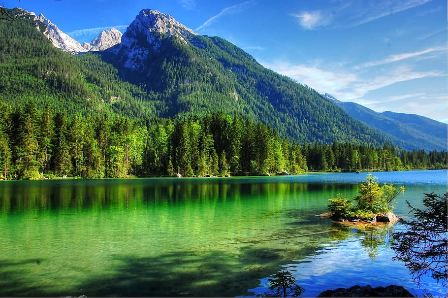 sea, mountains, nature, sky, clouds, daylight, environment, forest HD wallpaper