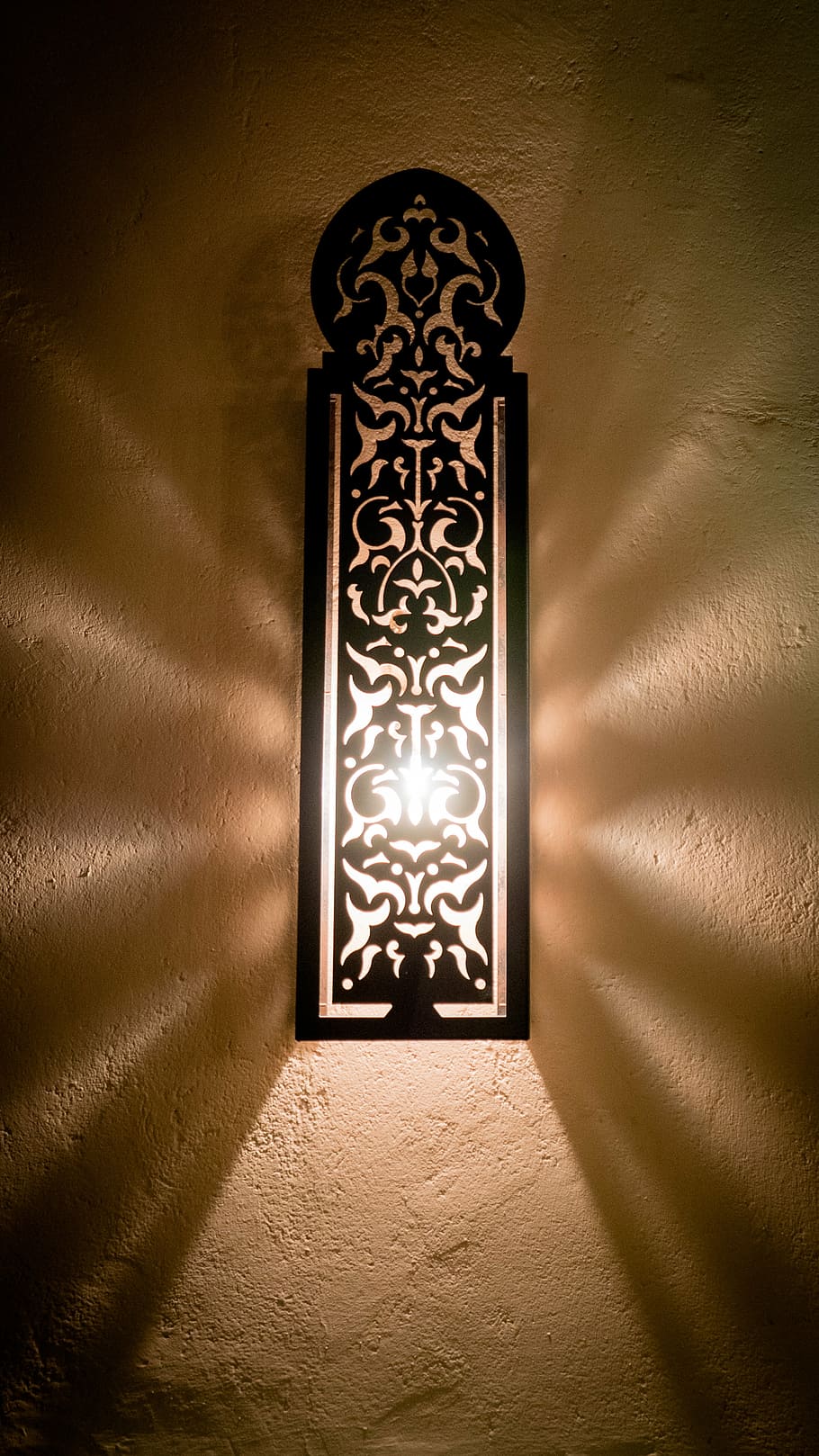 black wooden framed wall light, light beam, oriental, pattern, HD wallpaper