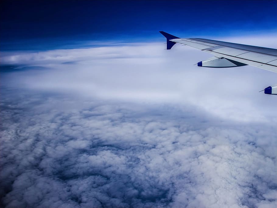 gray airplane floating above gray clouds, earth, sky, space HD wallpaper