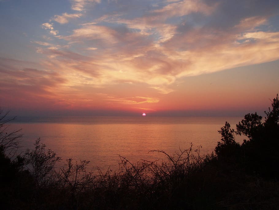 corsican, sunset, sky, water, cloud - sky, sea, tranquility HD wallpaper