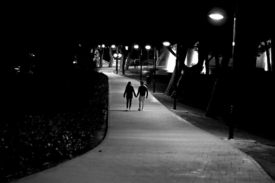 Hd Wallpaper Grayscale Photo Of Male And Female Holding Hands Under Light Posts Wallpaper Flare