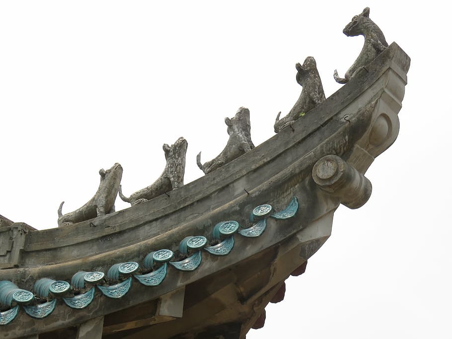 gray establishment roof, china wind, building, eaves, asian style HD wallpaper