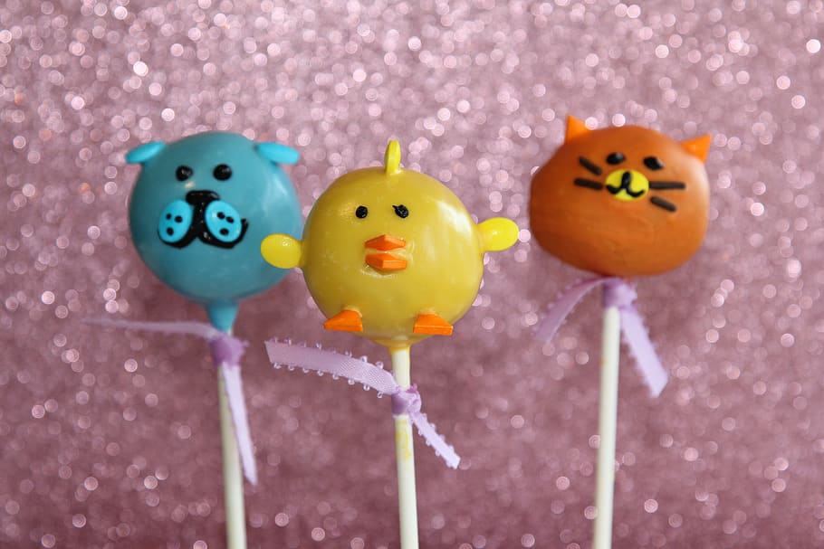 cake pops, sweet, dessert, animals, chicken, cat, tiger, representation, HD wallpaper