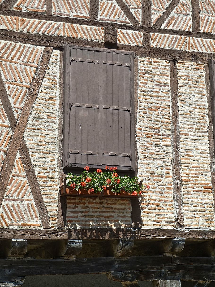 window, closed, half timbered, flowers, facade, architectural HD wallpaper