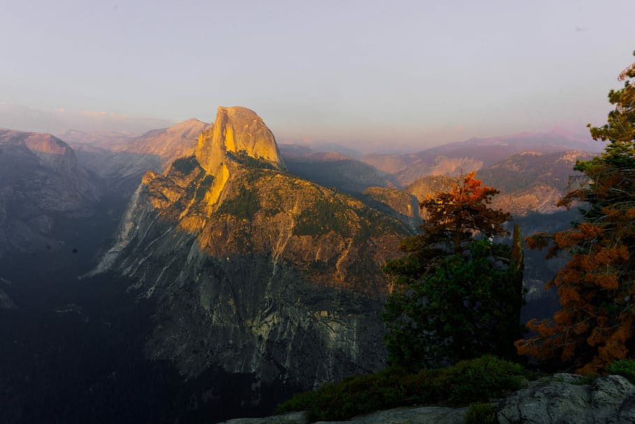 yosemite at sunset, landscape photography of brown mountains HD wallpaper