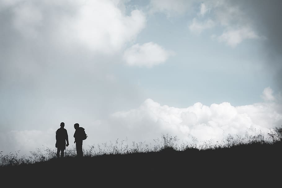 light, nature, people, clouds, cloudy, daylight, grass, hill HD wallpaper