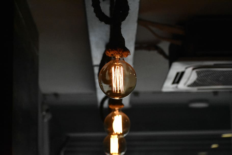 Upside Down, lighted string lamps, light bulb, glowing, filament HD wallpaper