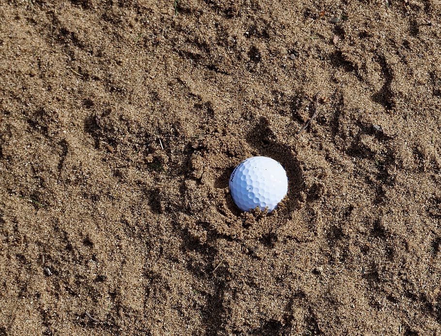 golf ball in brown soil, sand, bunker, trap, sport, course, club, HD wallpaper