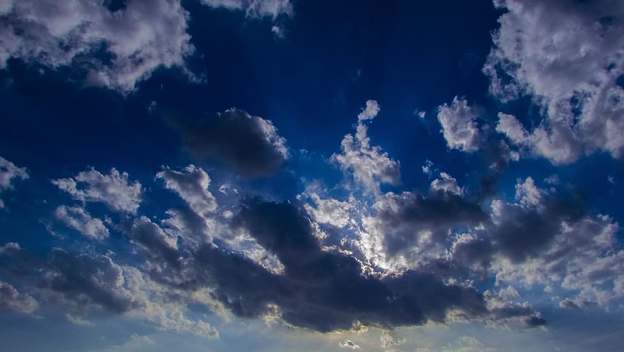 Clouds, Sky, Blue, Blue Sky, blue sky clouds, sunlight, sunbeam HD wallpaper
