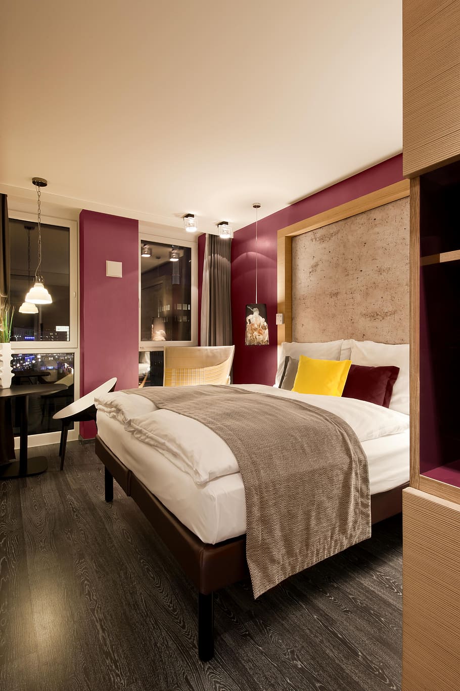bed beside glass wall, berlin, hotel, alexanderplatz, furniture HD wallpaper