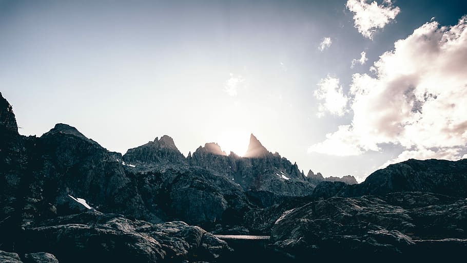 landscape photography of mountains, silhouette of ice covered mountain HD wallpaper