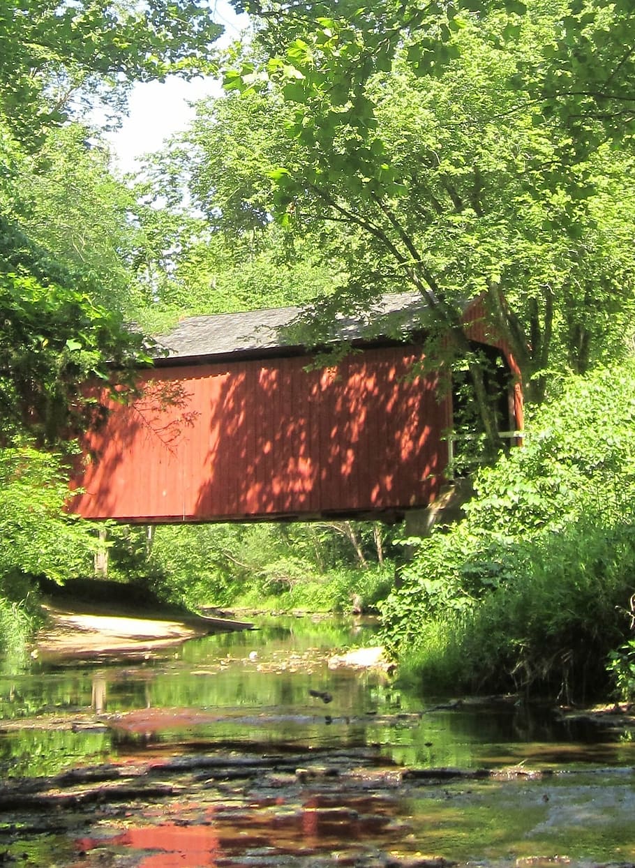 covered bridge, historic, structure, landscape, plant, tree HD wallpaper