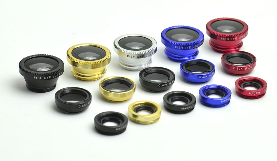 lenses, macro, micro, wide, iphone, white background, still life HD wallpaper