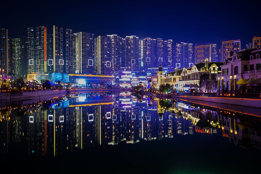 guizhou, guiyang, zhongtian future ark, city, skyscraper, illuminated, HD wallpaper