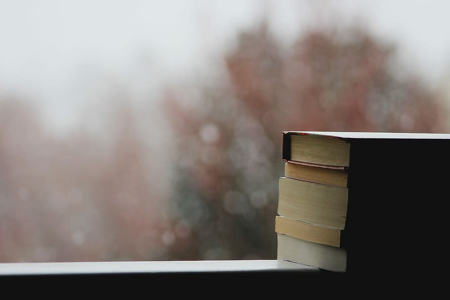 pile of books in front of the pillow, pile of books on window HD wallpaper
