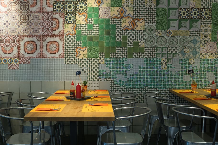 empty seats, chairs, restaurant, tables, architecture, absence HD wallpaper