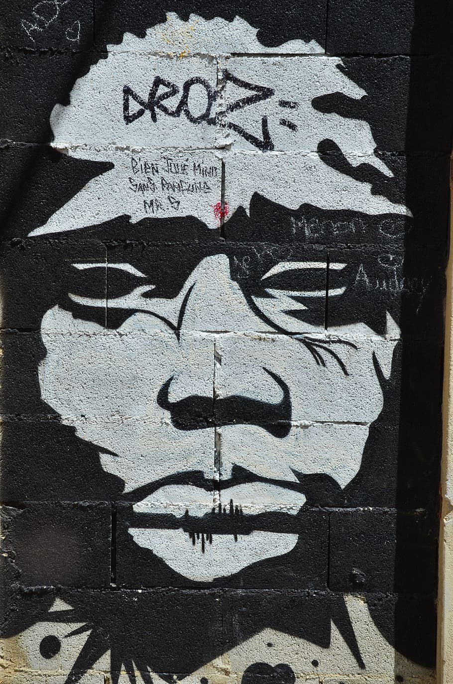 Droz graffiti, Wall, Sprayer, black, image, black and white HD wallpaper