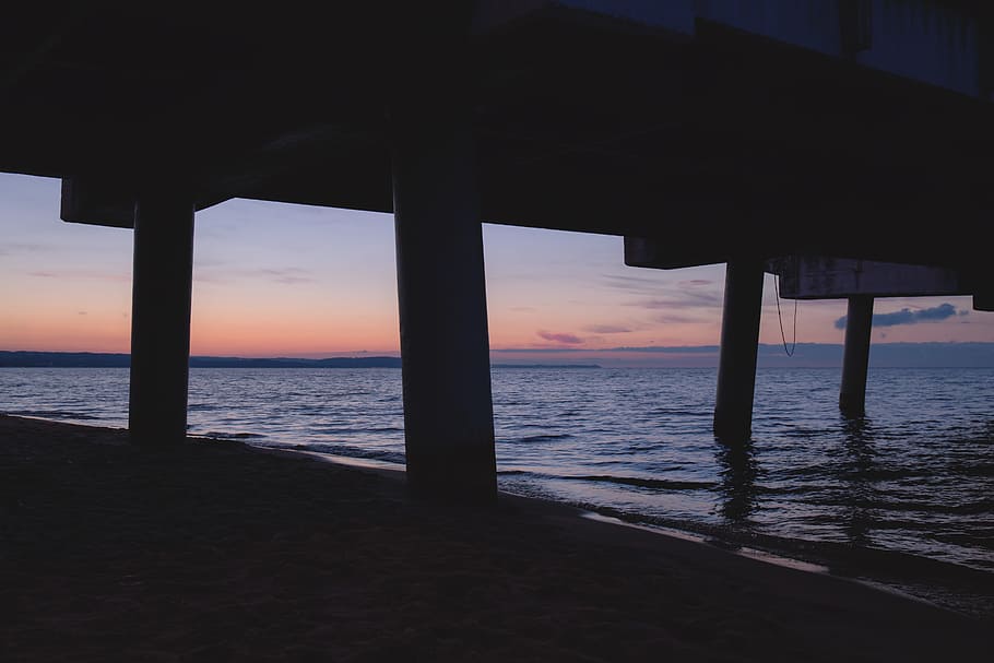 jetty, sea, dawn, landscape, beach, clouds, dock, evening, ocean HD wallpaper