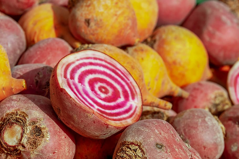 red-and-yellow fruits, beetroot, beets, colorful, vegetables HD wallpaper