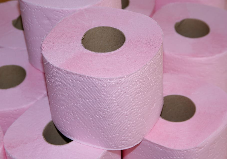 tissue roll lot, toilet paper, wc, hygiene, pink color, close-up