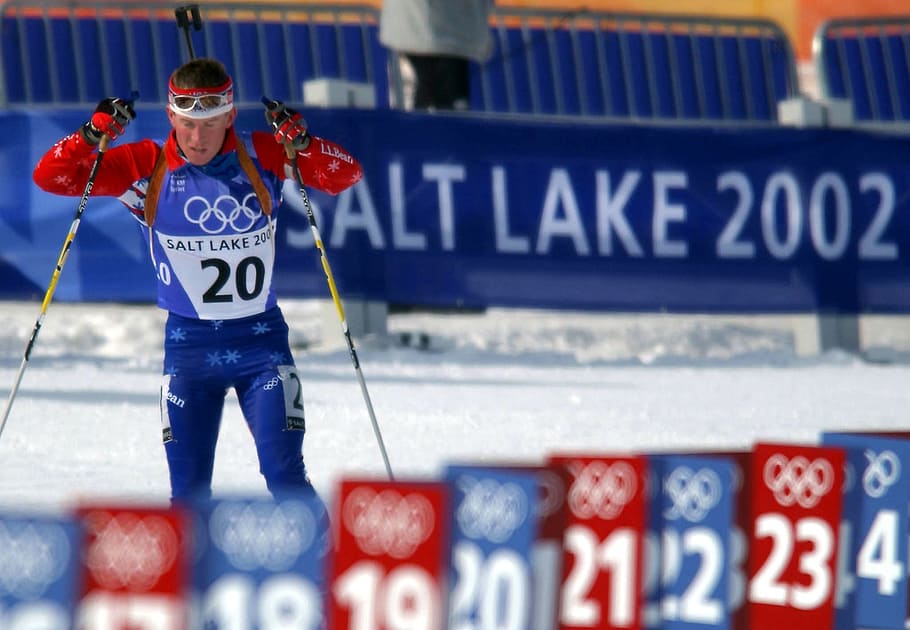 olympic ski player on snow, biathlon, athlete, olympics, winter, HD wallpaper