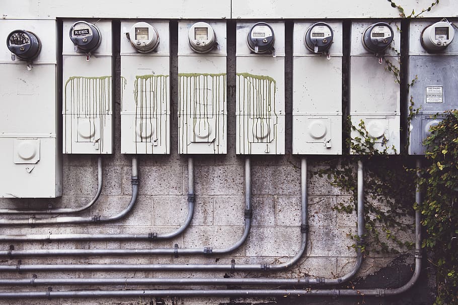 gray electric meters, grey electricity meters, electrical, cement HD wallpaper