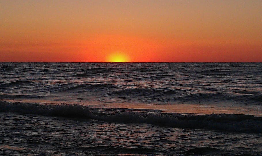 Sea, Water, Water, Wave, Sun, Sunset, abendstimmung, beach HD wallpaper
