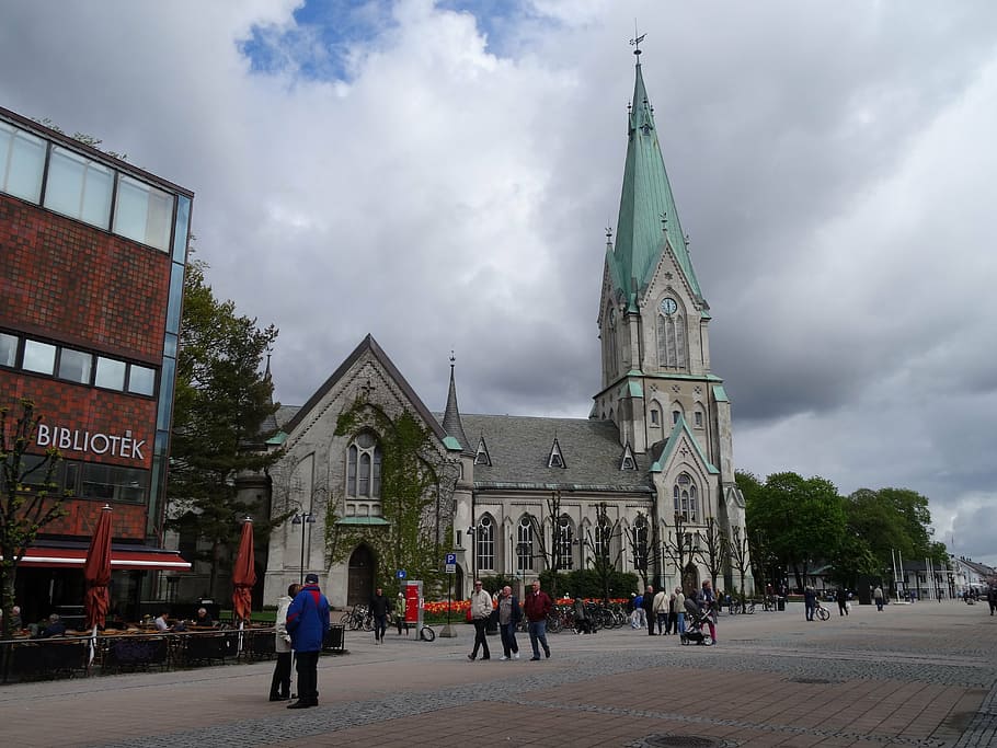 church, clouds, building, cross, cathedral, norway, architecture HD wallpaper