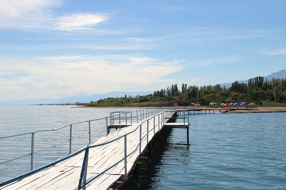 issyk kul, pierce, beach, water, sky, cloud - sky, scenics - nature HD wallpaper