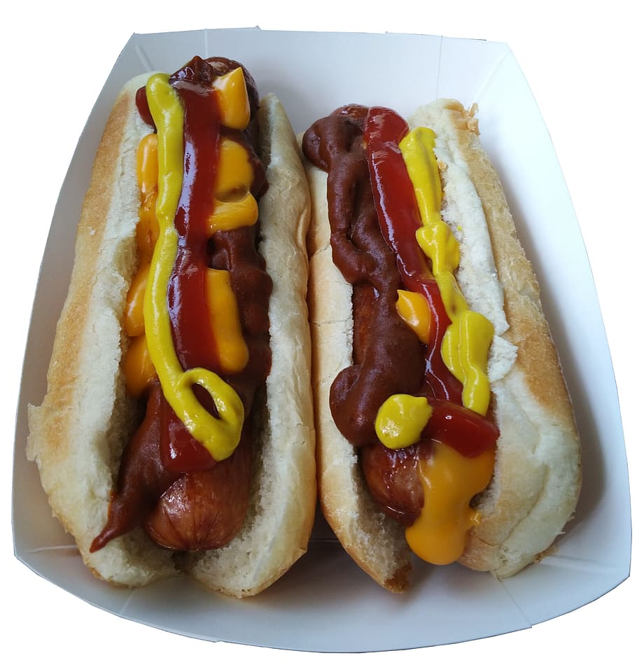 two hotdog sandwiches, Hot Dog, Junk Food, Ob, meat, snack, bread, HD wallpaper
