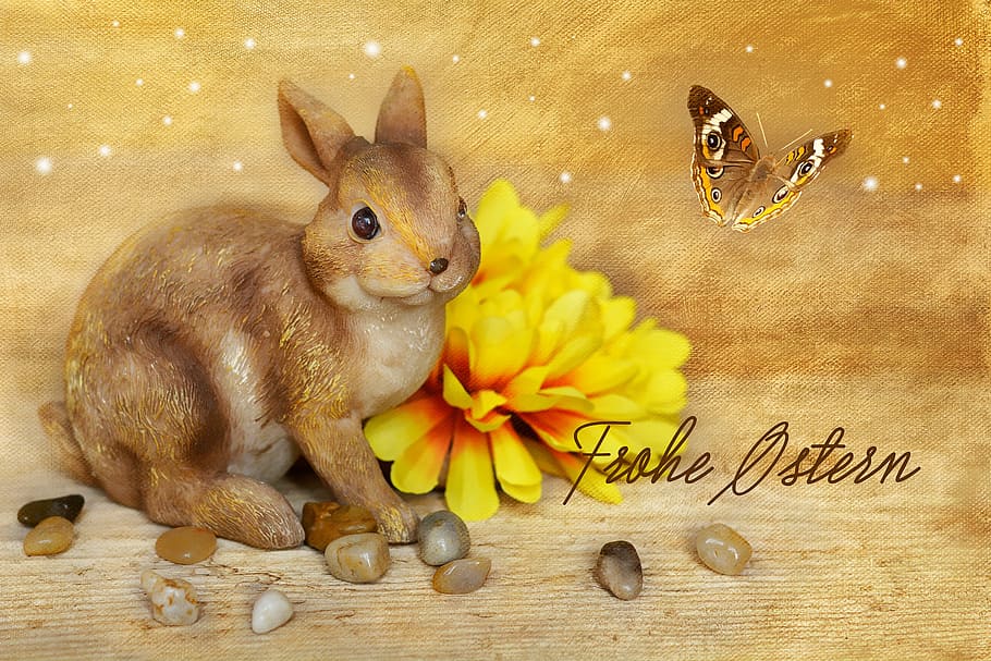 Hare, Easter Bunny, dekohase, dekoblume, flower, yellow, blossom HD wallpaper