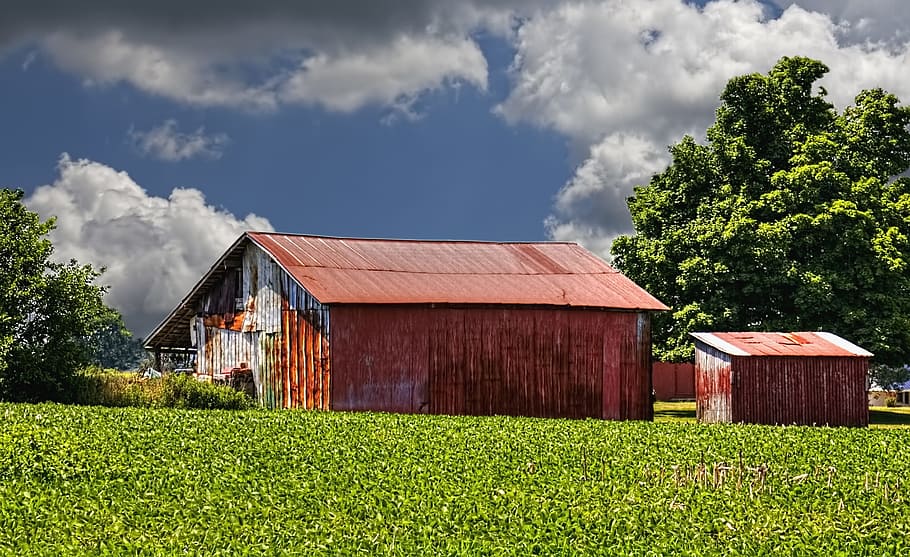 barn, rustic, barns, ohio, red, green, blue, digital art, rural HD wallpaper