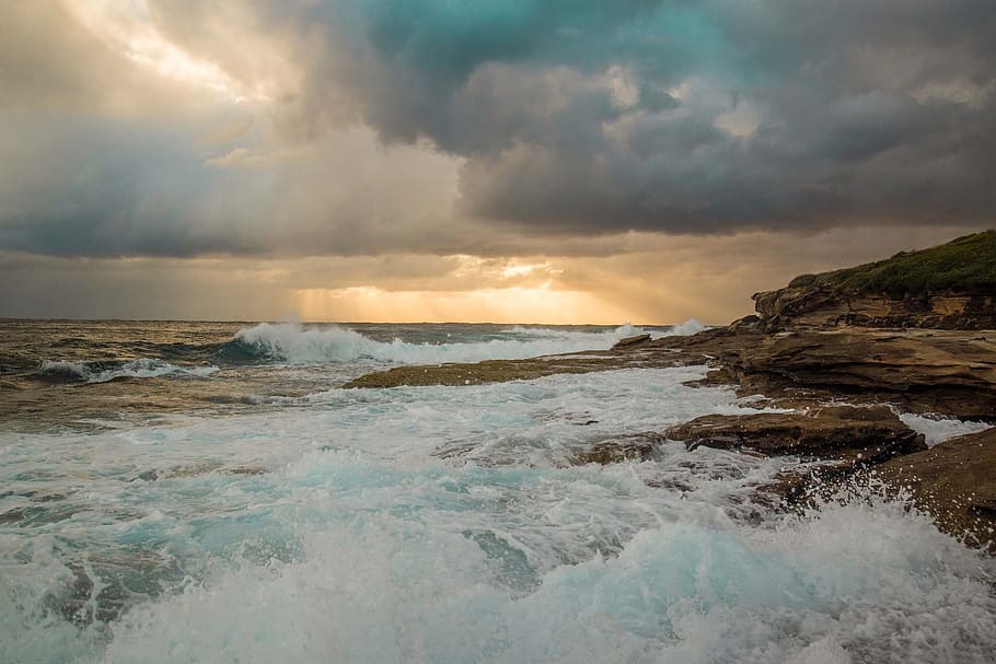 ocean waves, maroubra, sydney, australia, seashore, sunrise HD wallpaper