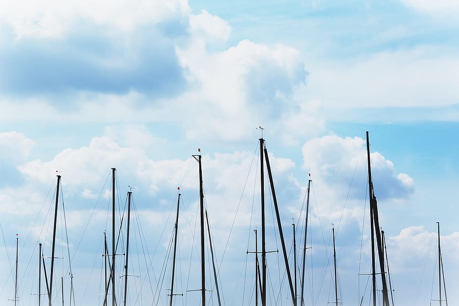 clouds, sky, blue, clouds form, white, bright, object, masts HD wallpaper