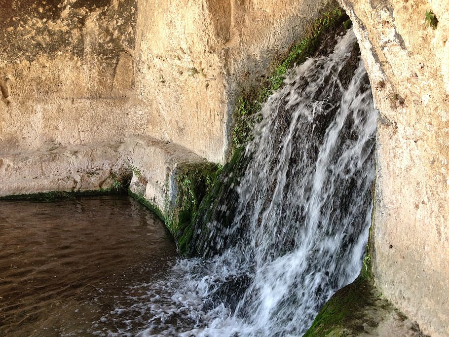 water, cascade, cave, waterfall, river, nature, stream, flowing HD wallpaper